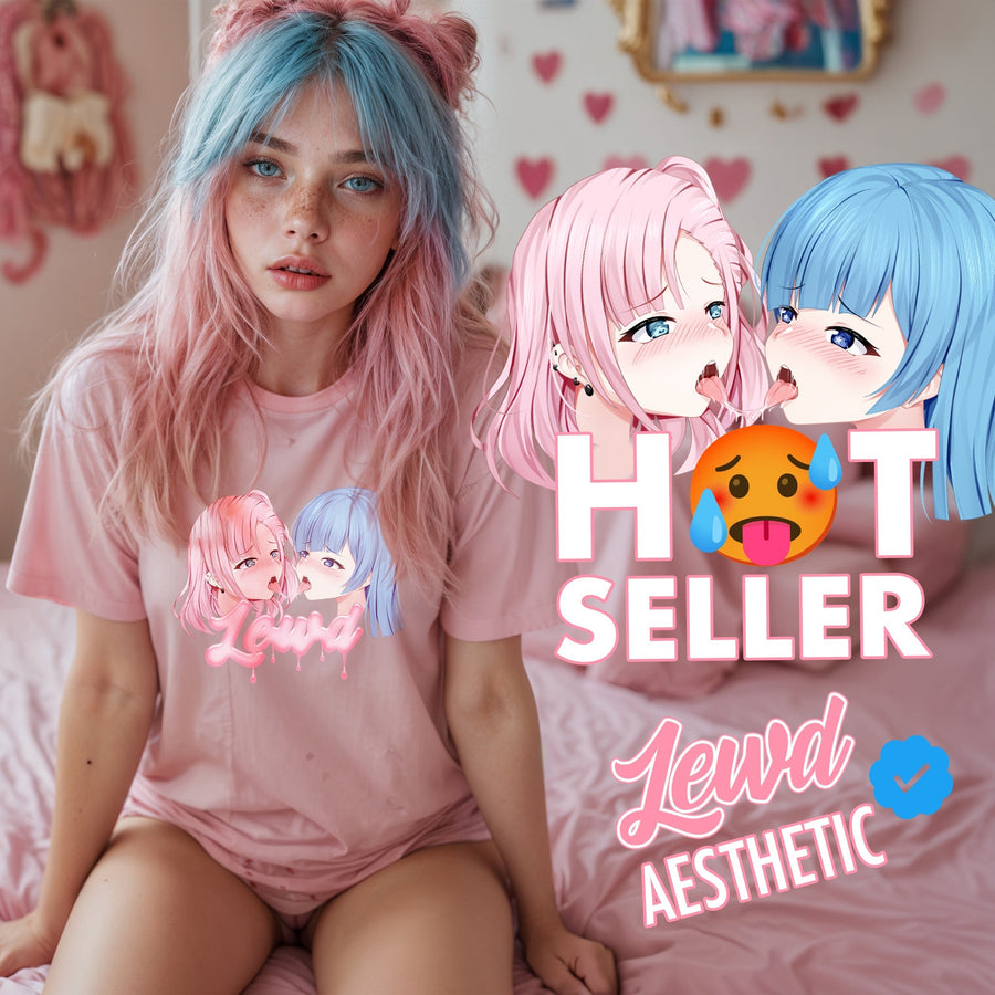 Yuri Pink Oversized Shirt | Ahegao Anime Graphic Egirl | LewdFashion