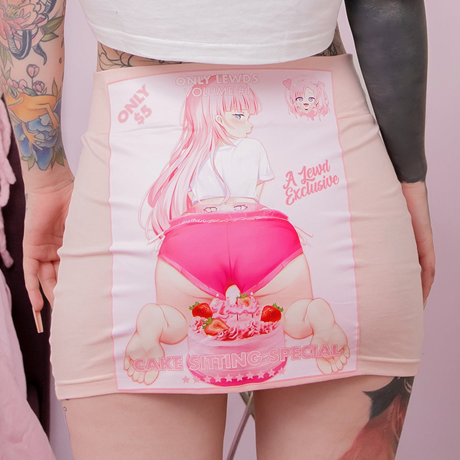 Cake Sitting Mini Skirt Pastel Dessert Print | LewdFashion
