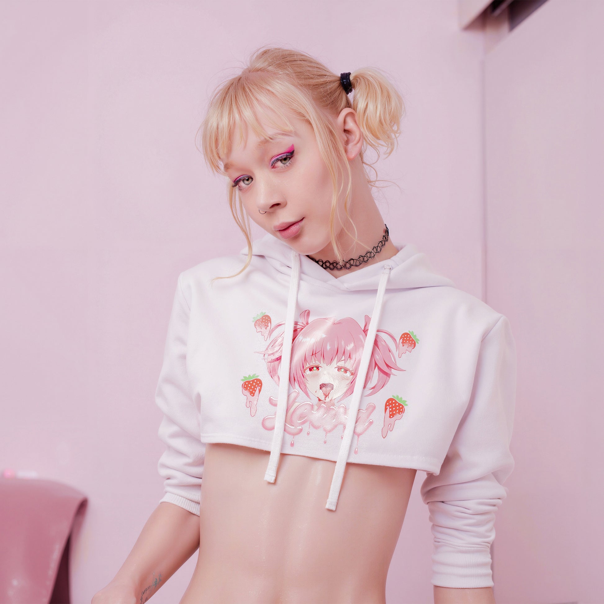 Strawberry Ahegao Cropped Hoodie