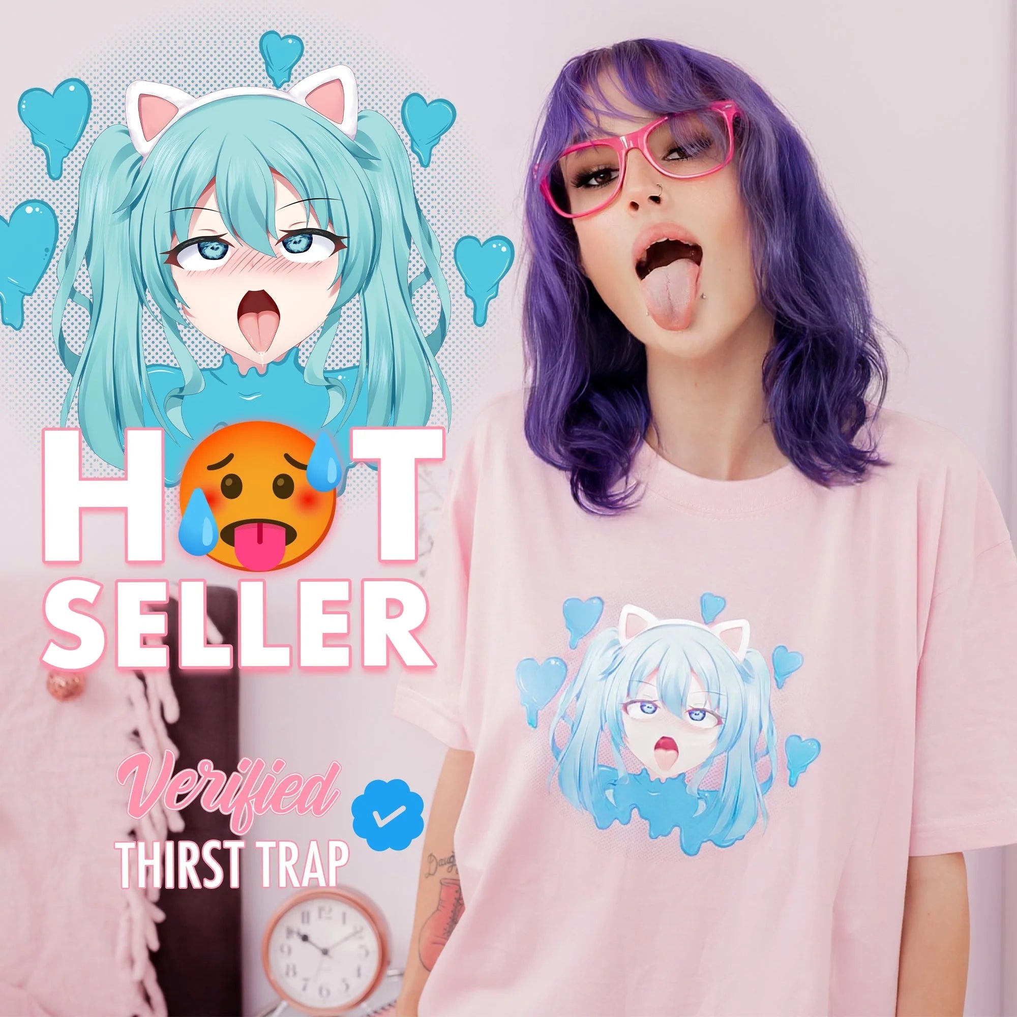 Ahegao Pink Shirt by Lewd Fashion: Sexy Anime Cosplay , Neko Girl Top