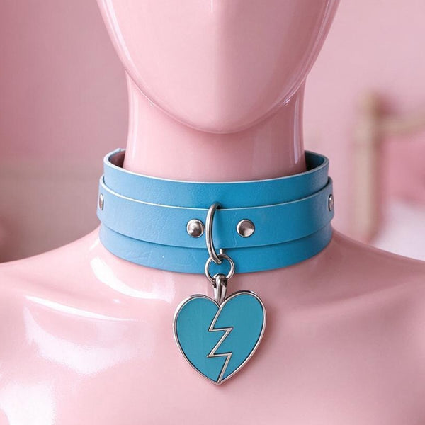 Broken Heart Blue Choker on a mannequin