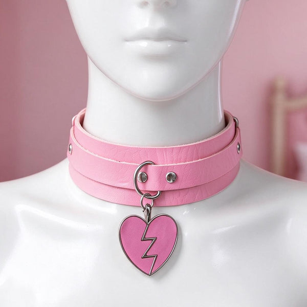 Broken Heart Pink Choker on a mannequin