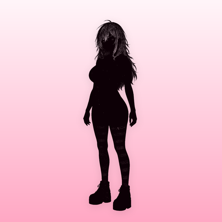 Kura in silhouette — the Delulu Stripes outfit is revealed once you own it