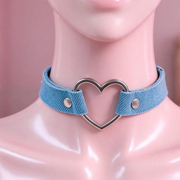 Denim Heart Choker on a mannequin