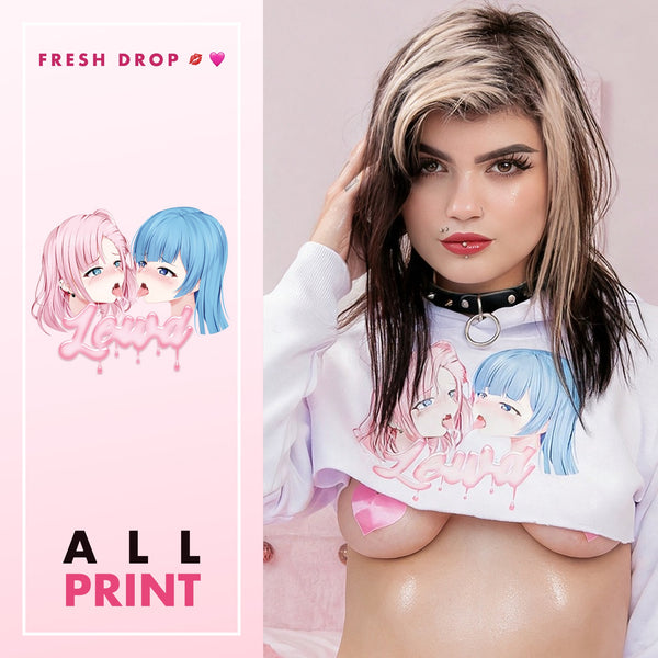 Ecchi anime crop hoodie with yuri kiss print, All Print master thumbnail