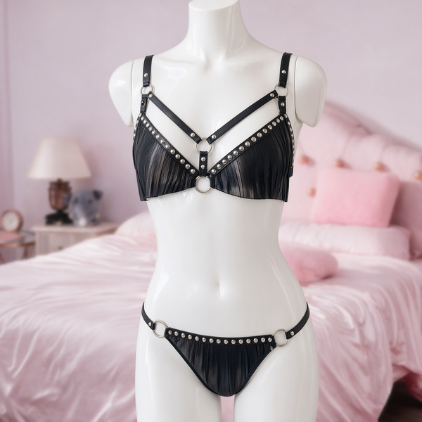 Fringe Benefits chest harness, front view on a mannequin