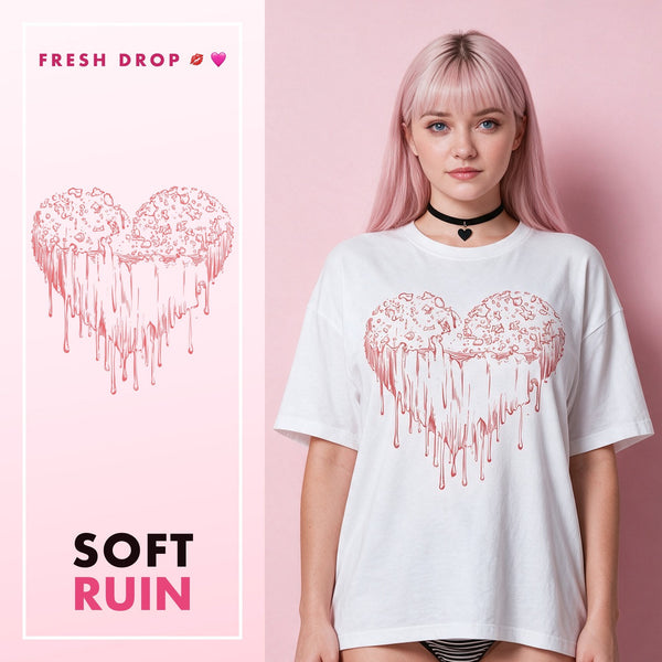 Pastel Goth Heart White Oversized Shirt, master thumbnail