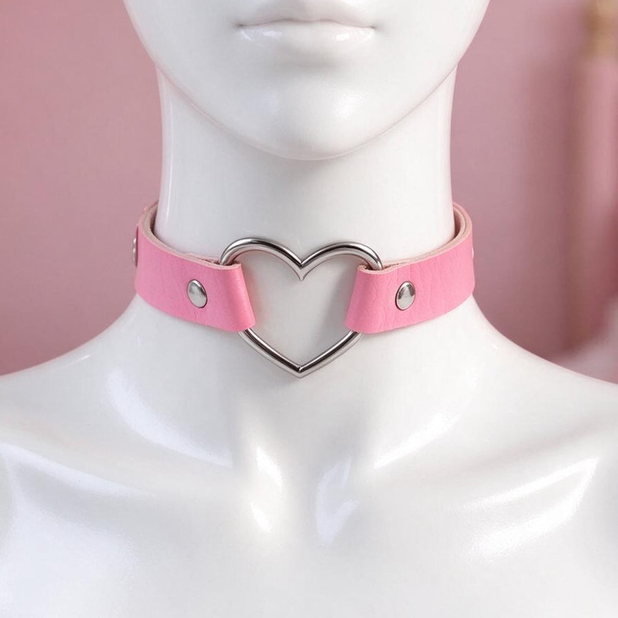 Pink Heart Choker Collar on a mannequin