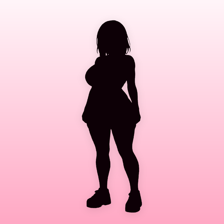 Sora in black silhouette on pastel pink — the Pastel Stripes outfit is revealed once you own it