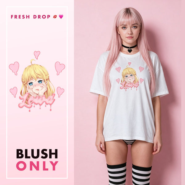 Yandere Crashout White Oversized Shirt, master thumbnail — BLUSH ONLY