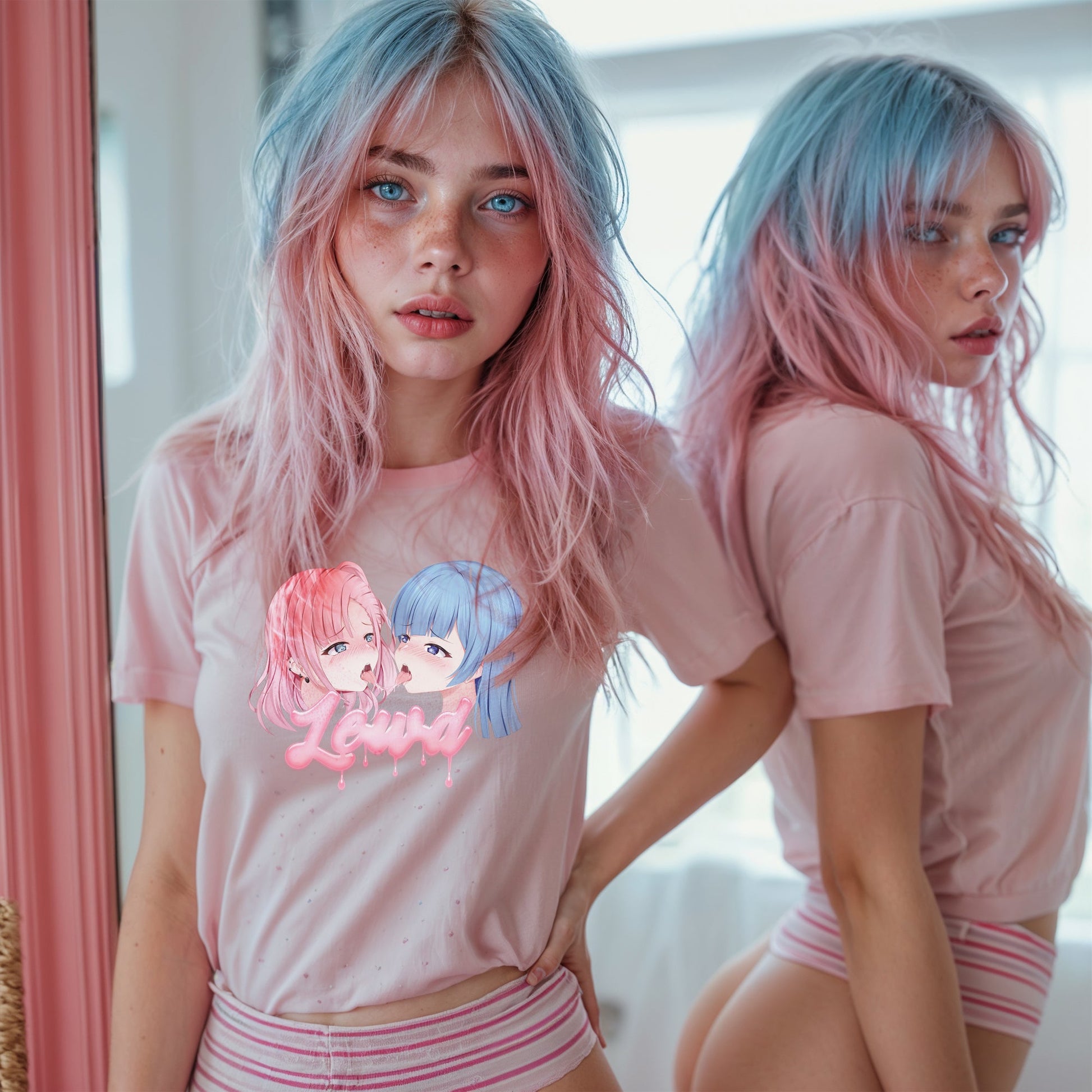 Yuri Pink Oversized T - Shirt: Channel Your Inner Waifu with Bold, Flirty Vibes! - Lewd Fashion