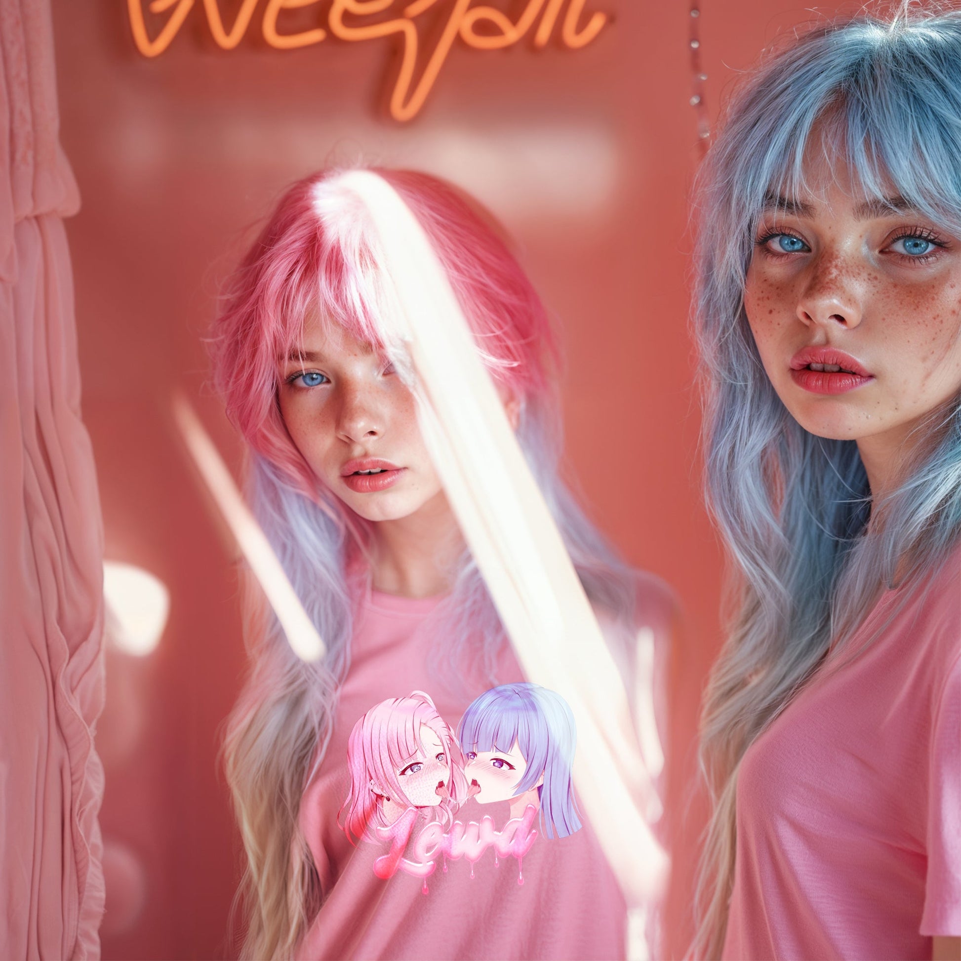 Yuri Pink Oversized T - Shirt: Channel Your Inner Waifu with Bold, Flirty Vibes! - Lewd Fashion