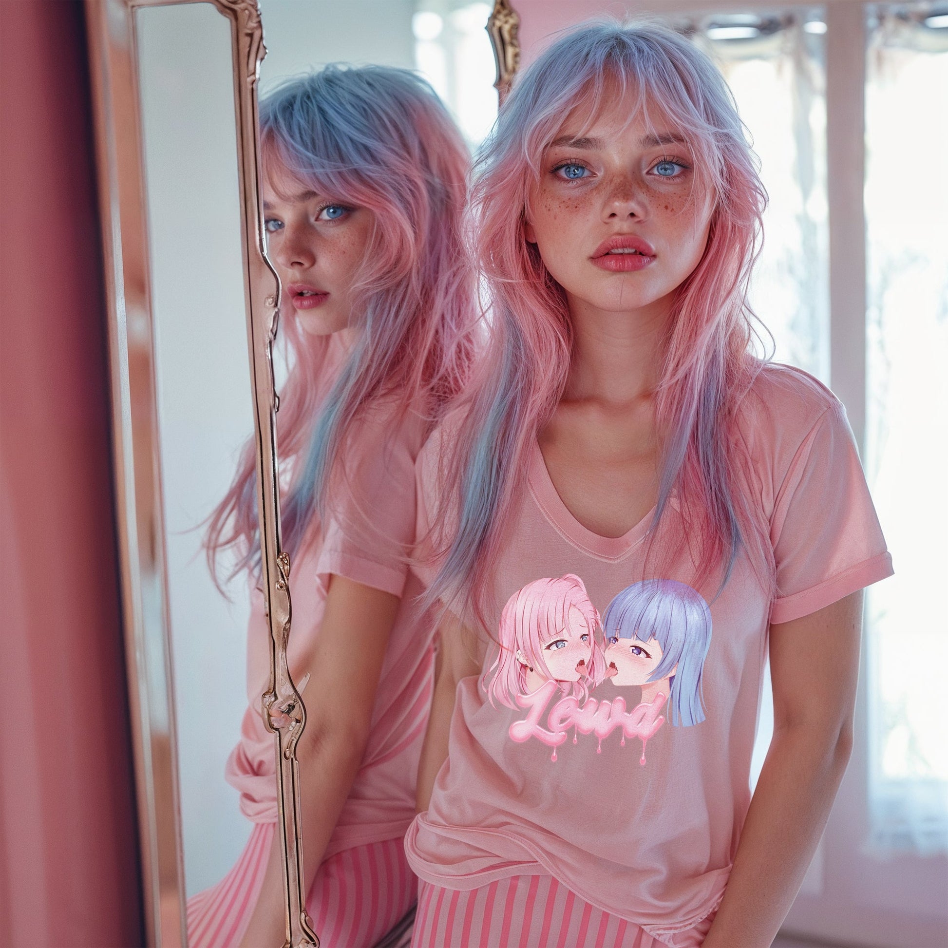 Yuri Pink Oversized T - Shirt: Channel Your Inner Waifu with Bold, Flirty Vibes! - Lewd Fashion