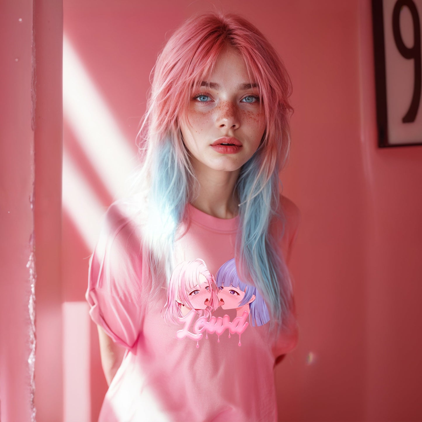 Yuri Pink Oversized T - Shirt: Channel Your Inner Waifu with Bold, Flirty Vibes! - Lewd Fashion