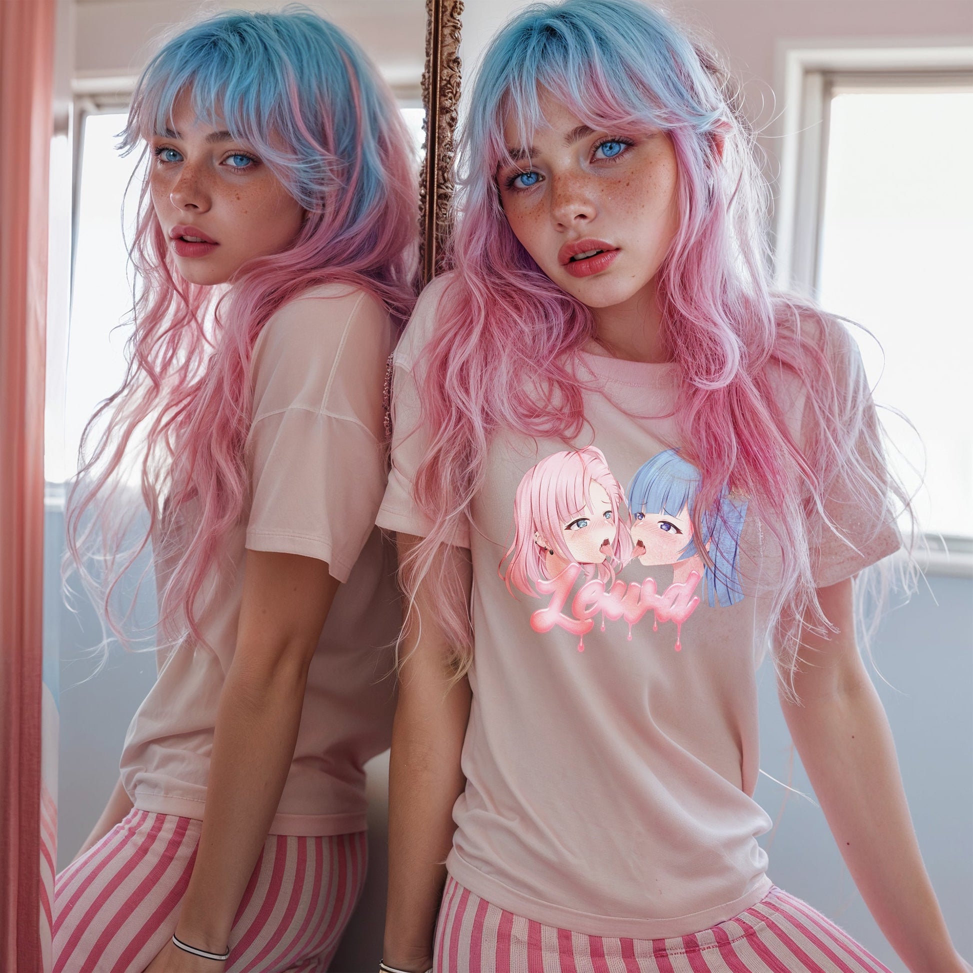 Yuri Pink Oversized T - Shirt: Channel Your Inner Waifu with Bold, Flirty Vibes! - Lewd Fashion