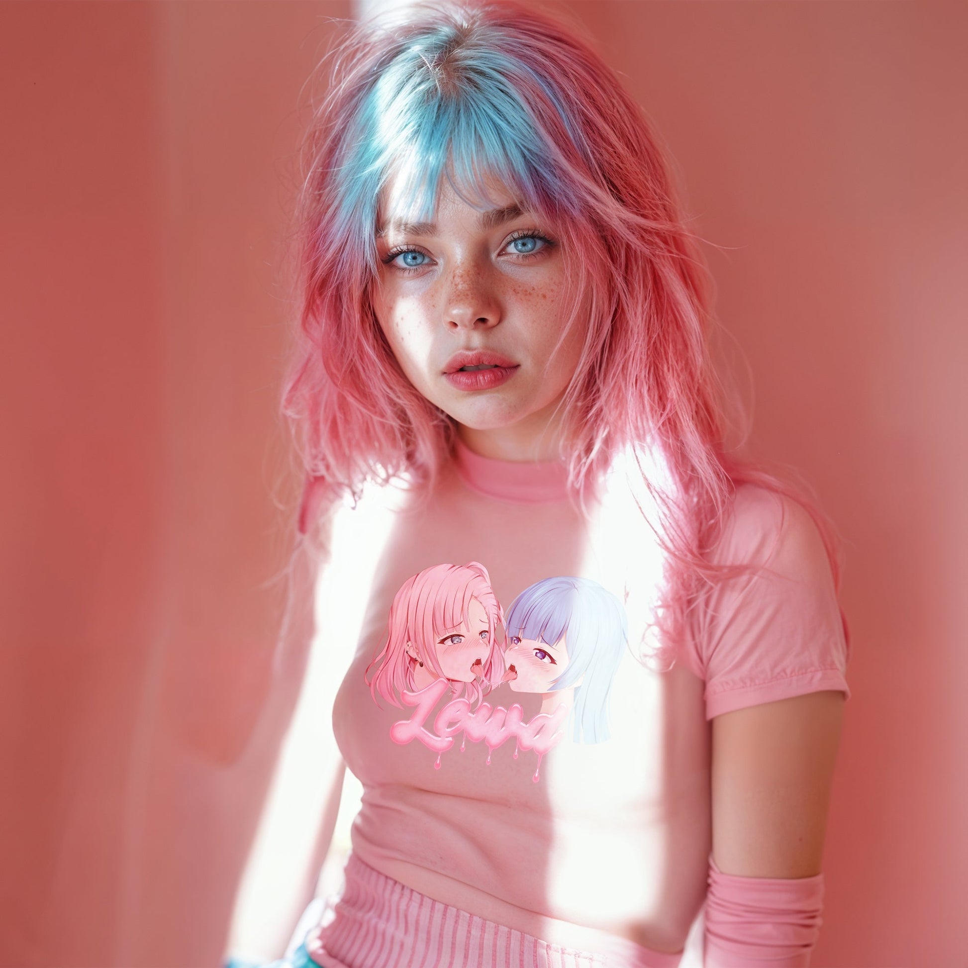 Yuri Pink Oversized T - Shirt: Channel Your Inner Waifu with Bold, Flirty Vibes! - Lewd Fashion