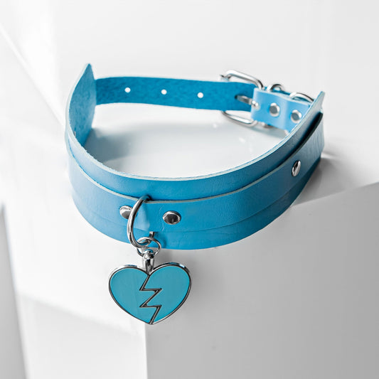 Broken Heart Blue Cosplay Choker - Lewd Fashion