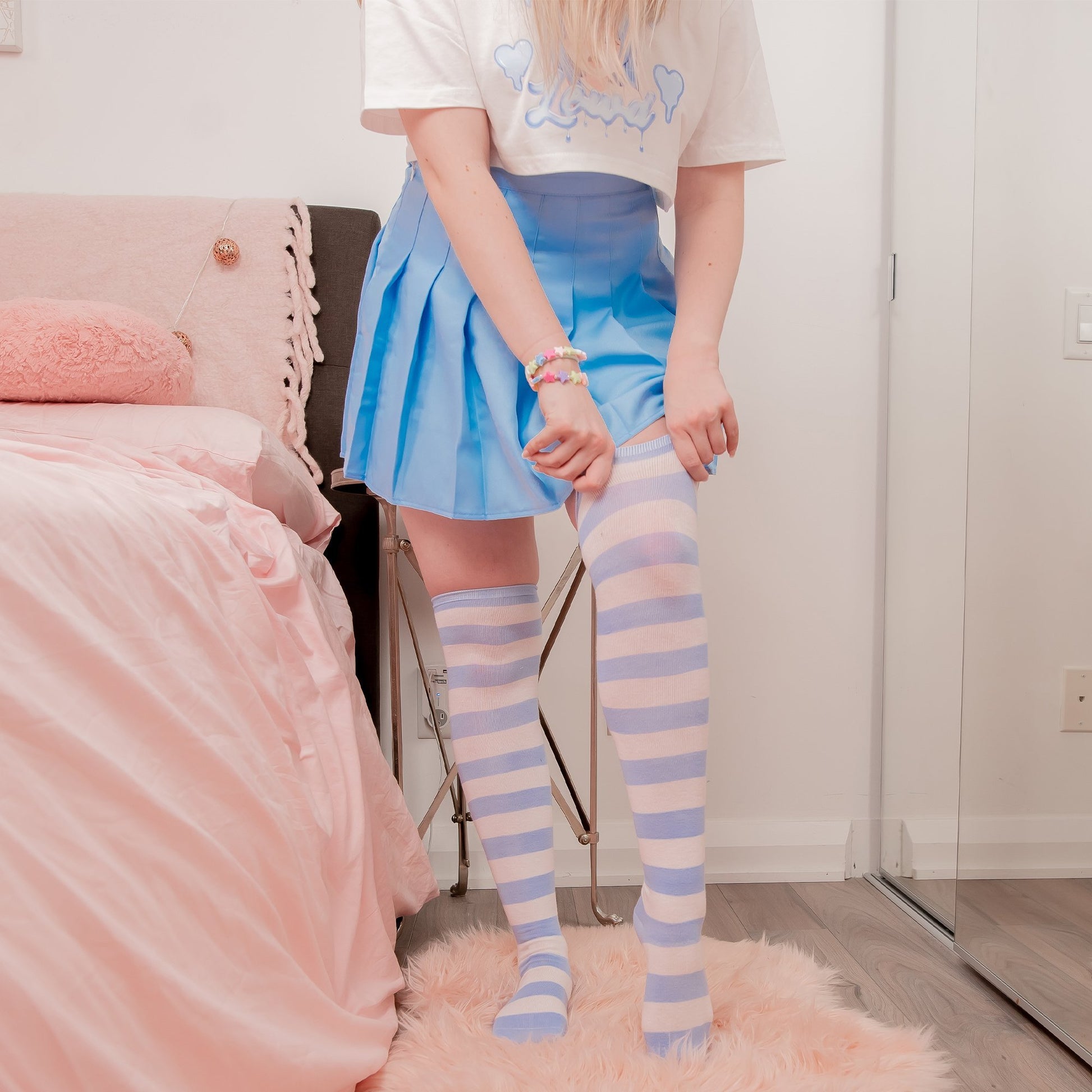 Indigo Blue Thigh High Socks by Lewd Fashion