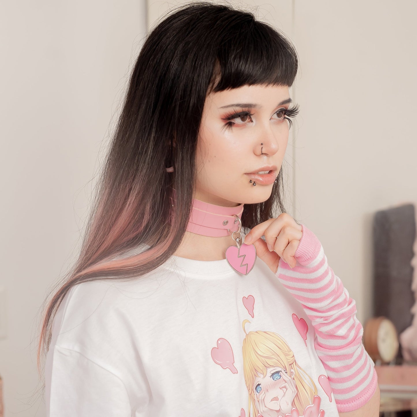 Broken Heart Pink Cosplay Choker - Lewd Fashion