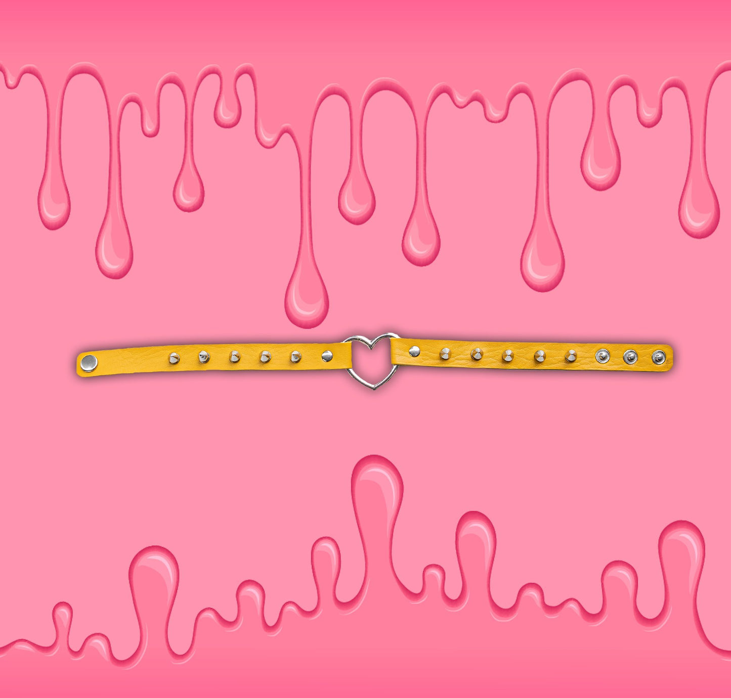 Yellow Spiked Heart-Shaped Choker Collar by Lewd Fashion Lewd Fashion