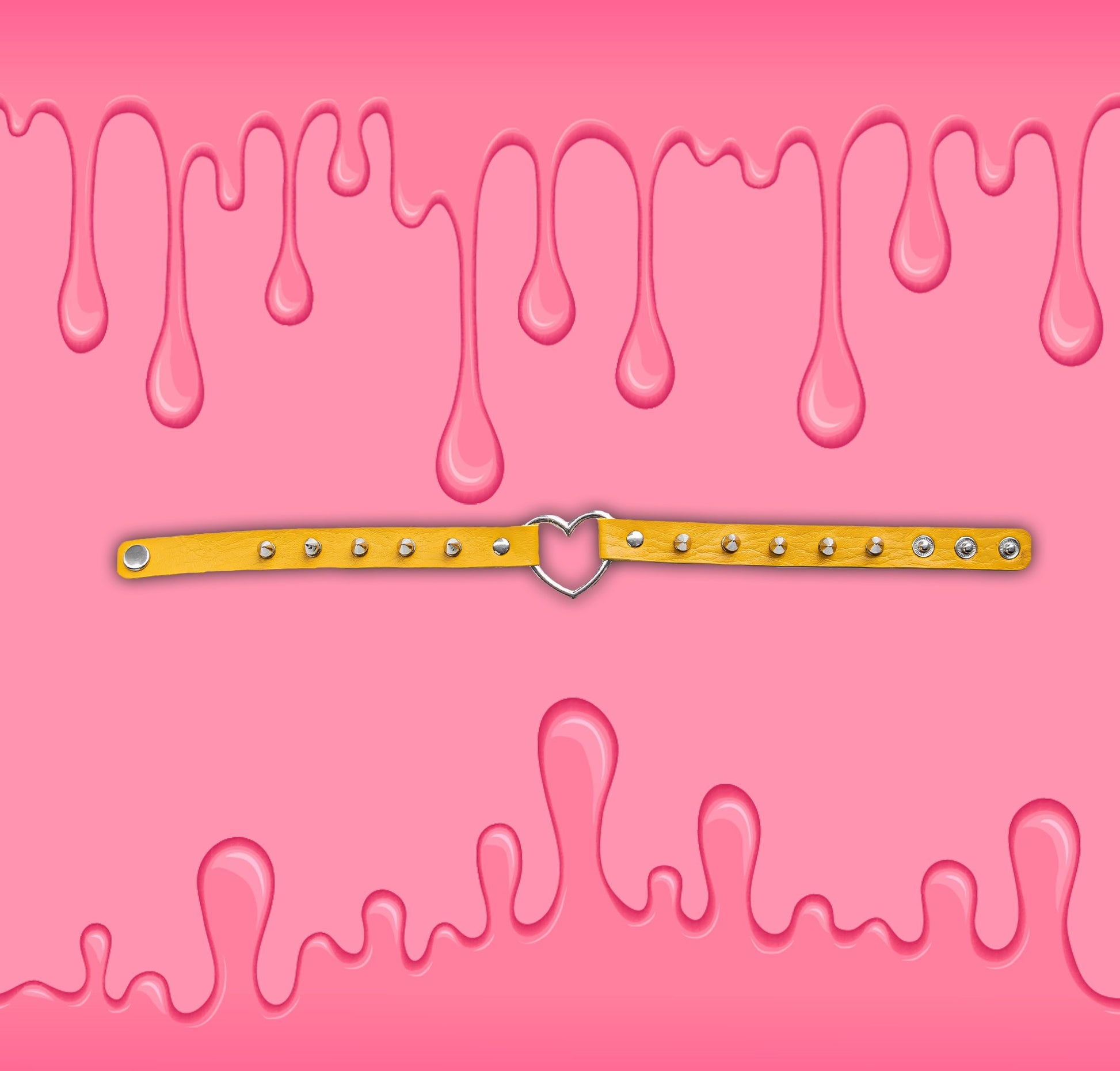Yellow Spiked Heart-Shaped Choker Collar by Lewd Fashion Lewd Fashion