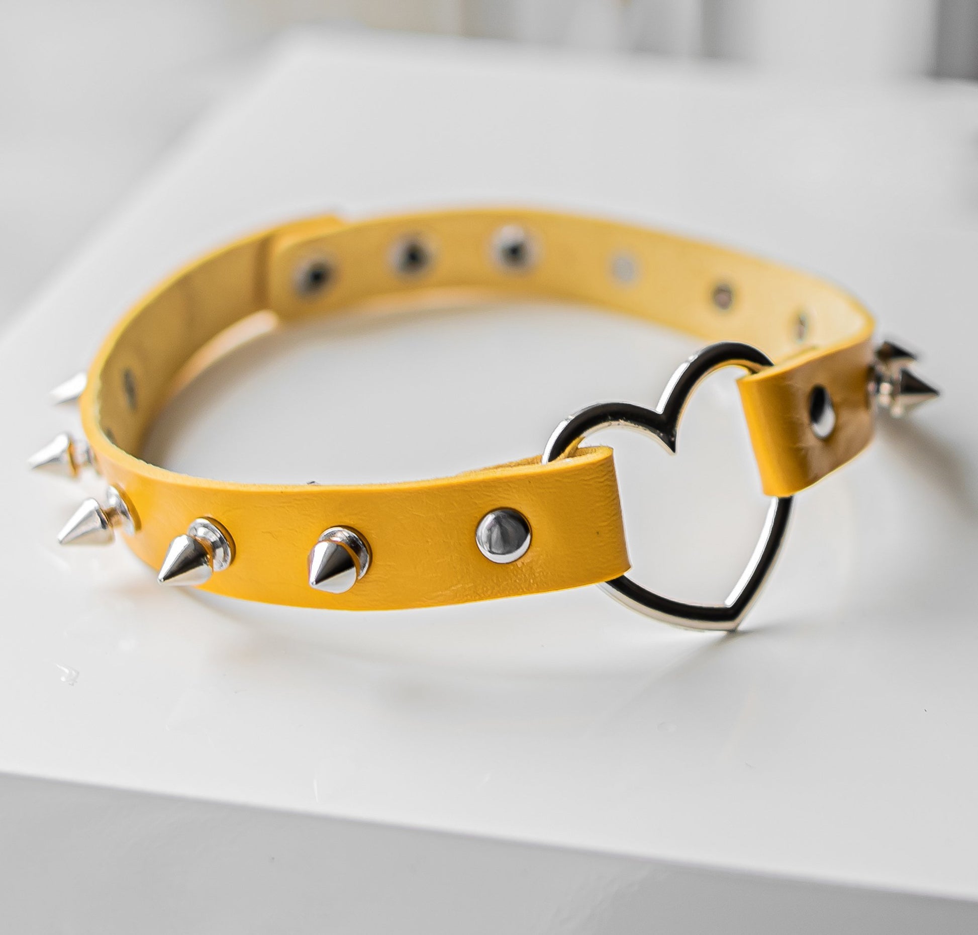 Yellow Spiked Heart-Shaped Choker Collar by Lewd Fashion Lewd Fashion