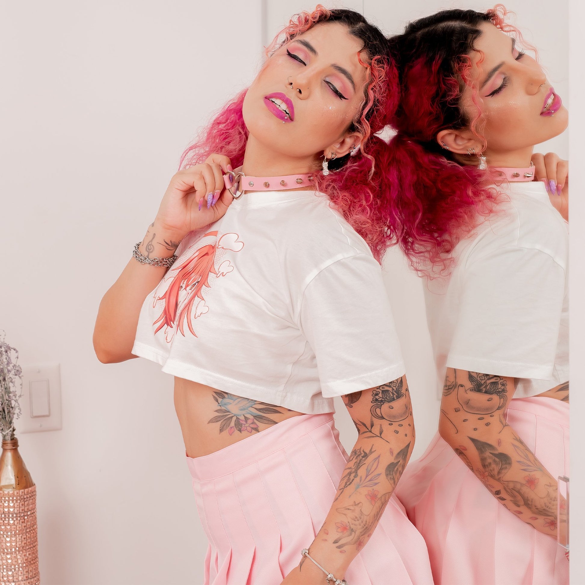 Pink Spiked Heart-Shaped Choker Collar by Lewd Fashion