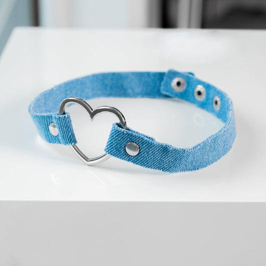 Denim Heart-Shaped Choker Collar by Lewd Fashion