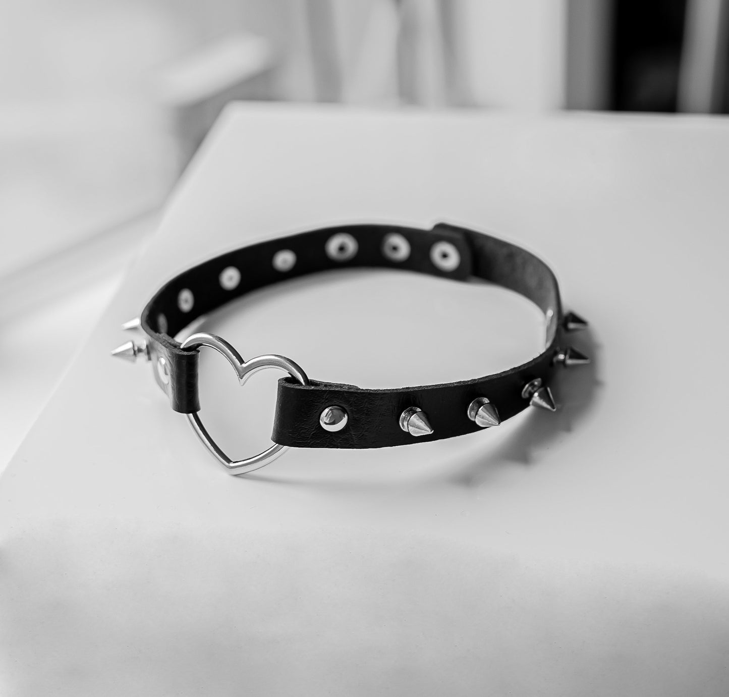 Black Spiked Heart-Shaped Choker Collar by Lewd Fashion