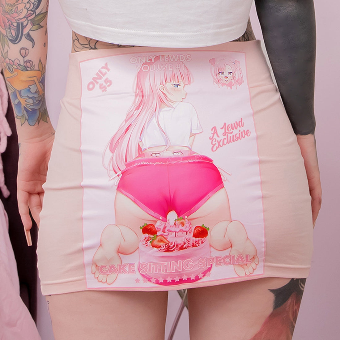 Cake Sitting Mini Skirt Pastel Dessert Print | LewdFashion