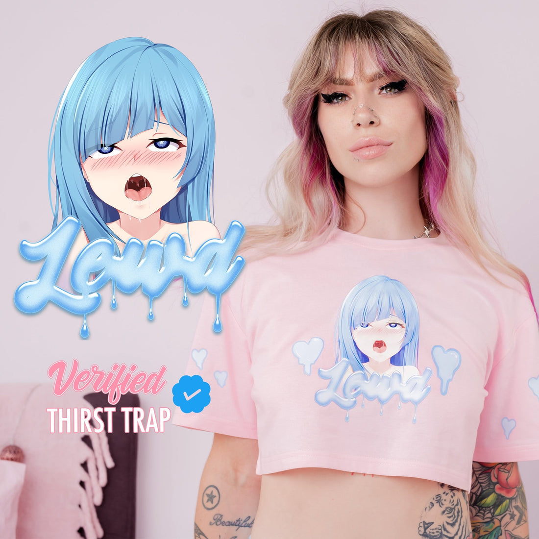 UwU Pink Crop Top | Anime Beach Pastel Kawaii Egirl | LewdFashion