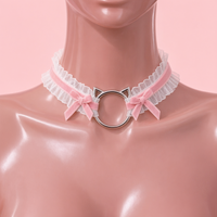 Purr Ribbon Lace Choker in pink, front view on a mannequin