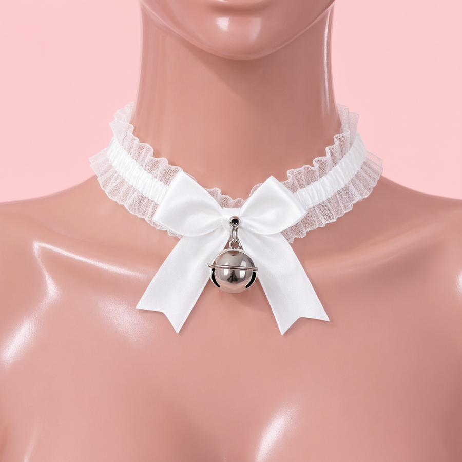Jingle Brat Lace Collar in white, front view on a mannequin