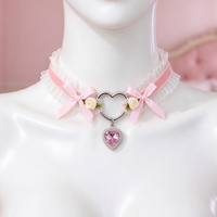 Heartache Lace Choker in pink, front view on a mannequin