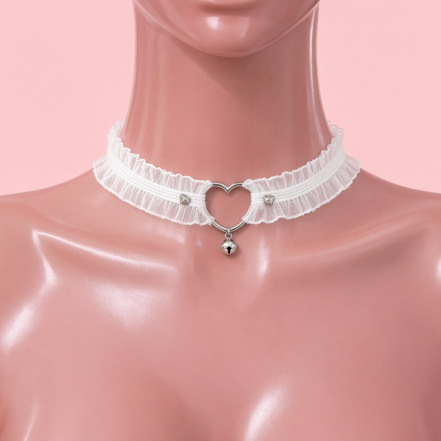 Lovebell Lace Choker in white, front view on a mannequin