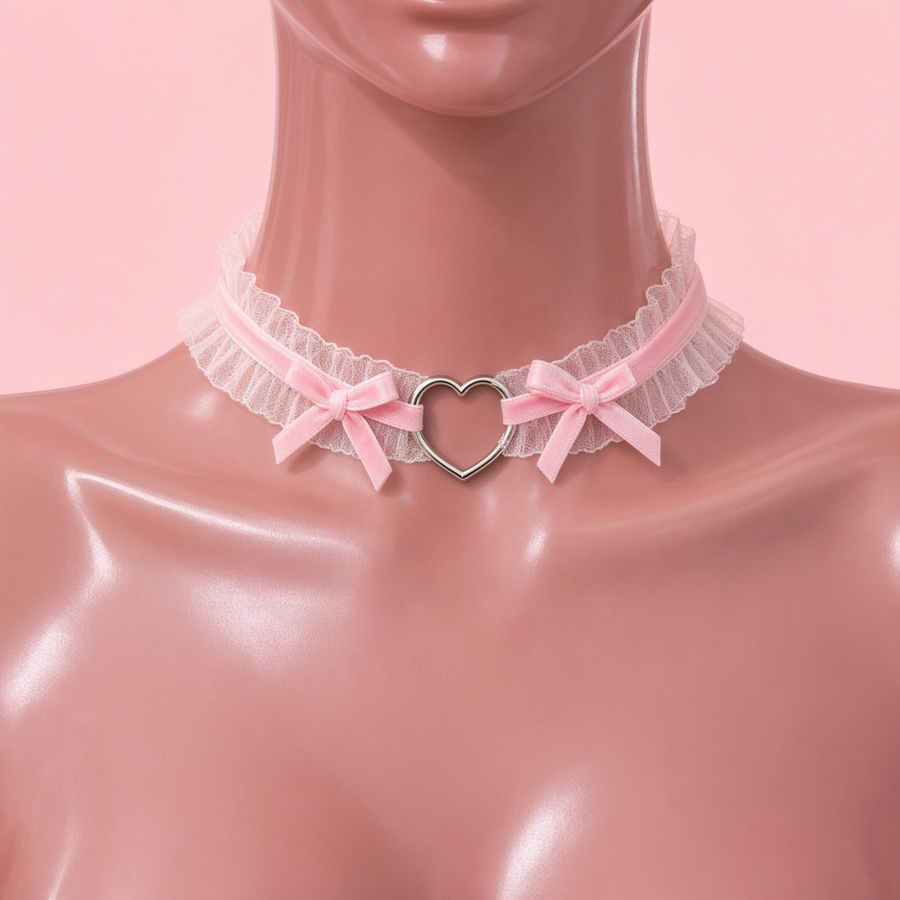 Velvet Crush Lace Choker in pink, front view on a mannequin