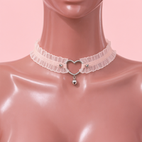 Lovebell Lace Choker in pink, front view on a mannequin