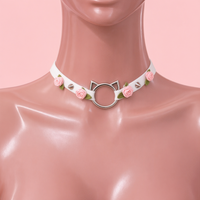 Rose Claw Choker in white with pink roses, front view on a mannequin
