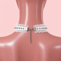 Feral Kitten Lace Choker in white, back view showing the lobster clasp and silver extension chain