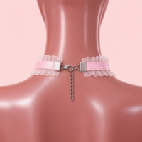 Lovebell Lace Choker in pink, back view showing the lobster clasp and silver extension chain