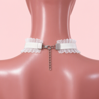 Heartache Lace Choker in white, back view showing the lobster clasp and silver extension chain