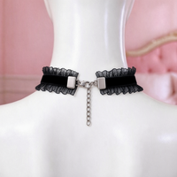 Flutterbite Lace Choker in black, back view showing the lobster clasp and silver extension chain