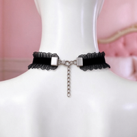 Velvet Crush Lace Choker in black, back view showing the lobster clasp and silver extension chain