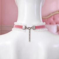 Heartache Lace Choker in pink, back view showing the lobster clasp and silver extension chain