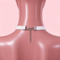 Rose Claw Choker in white with pink roses, back view showing the lobster clasp and silver extension chain