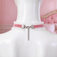 Flutterbite Lace Choker in pink, back view showing the lobster clasp and silver extension chain
