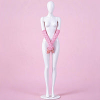 Doll Hands lace gloves in pink, full-length front view on a mannequin