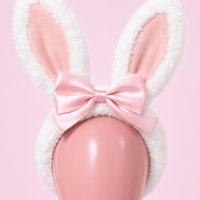 Hop Off bunny ear headband, close-up of the pale pink inner ears and satin bow