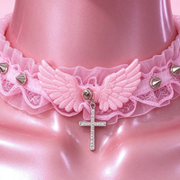 Halo Breaker Lace Choker in pink, close-up of the centre detail