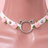 Rose Claw Choker in white with pink roses, close-up of the centre detail